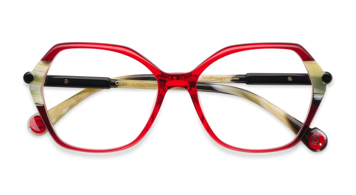 Etnia Barcelona CIANE RDHO red and horn-pattern eyeglasses, front view