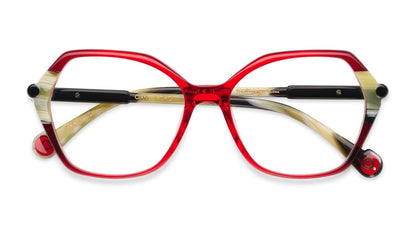 Etnia Barcelona CIANE RDHO red and horn-pattern eyeglasses, front view