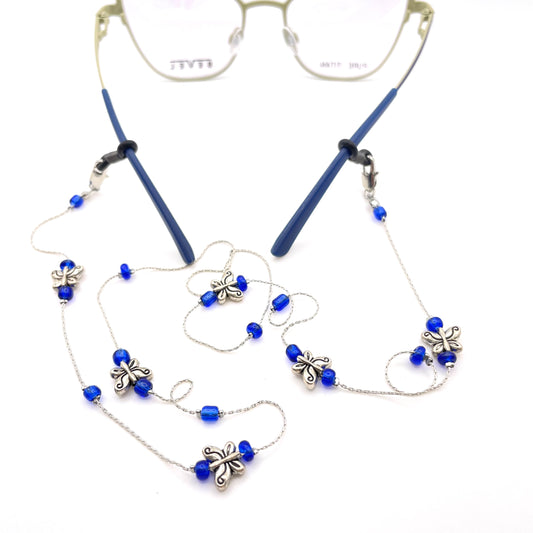 Eyeglass Chain Croakies stainless steel blue silver