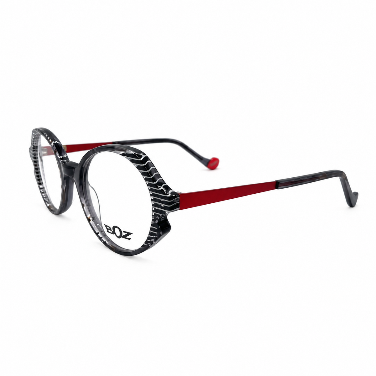 BOZ-ORCHILD-0010 eyeglasses three-quarter view on white background