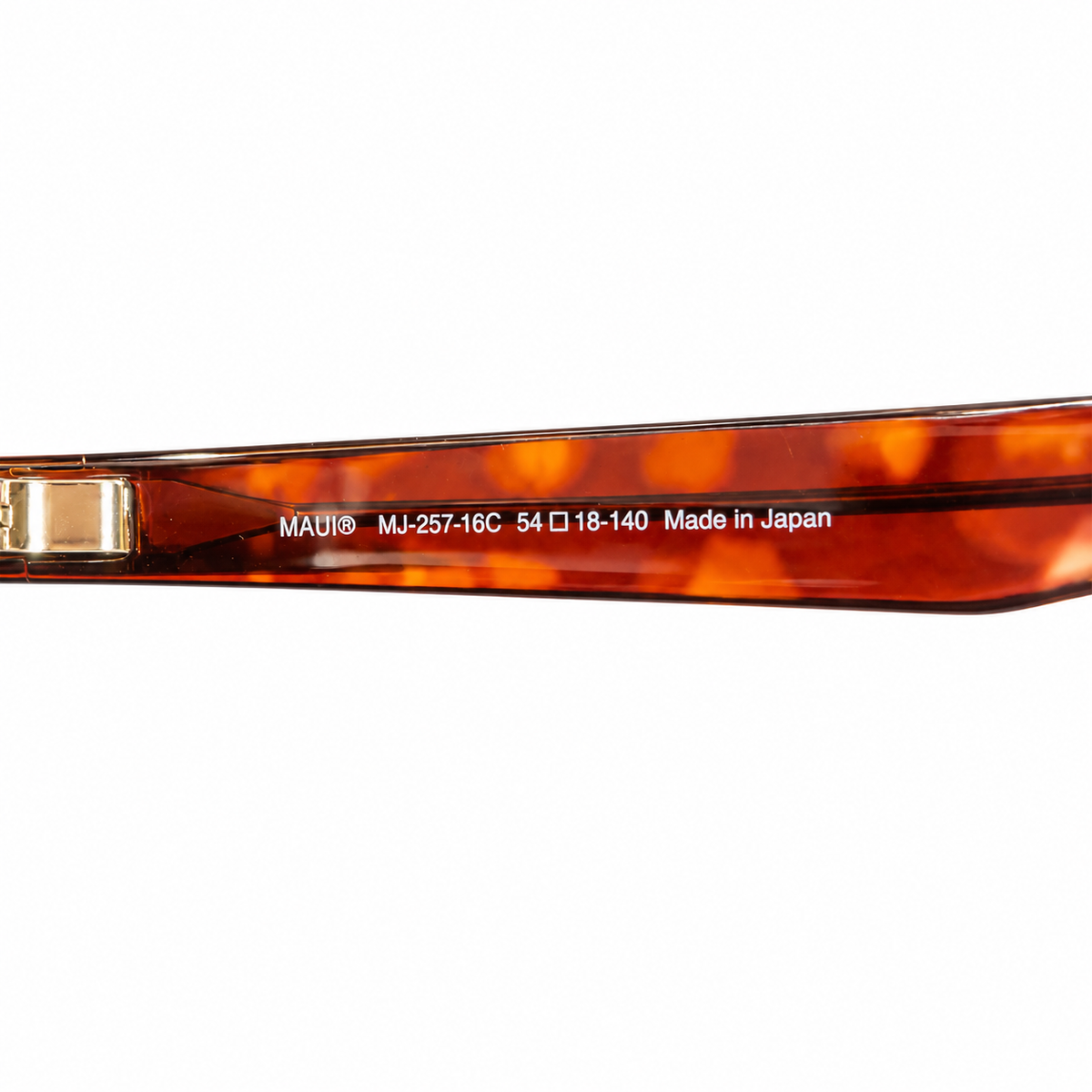 Maui Jim Kawika temple marking MJ-257-16C, 54-18-140, Made in Japan
